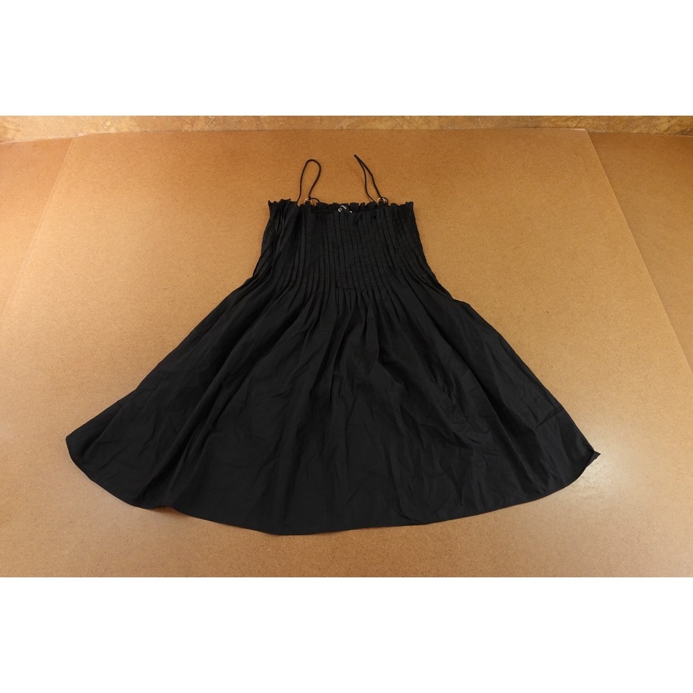 Mango Womens Size Small Black Short Pleated Cotton Spaghetti Strap Sundress NWT